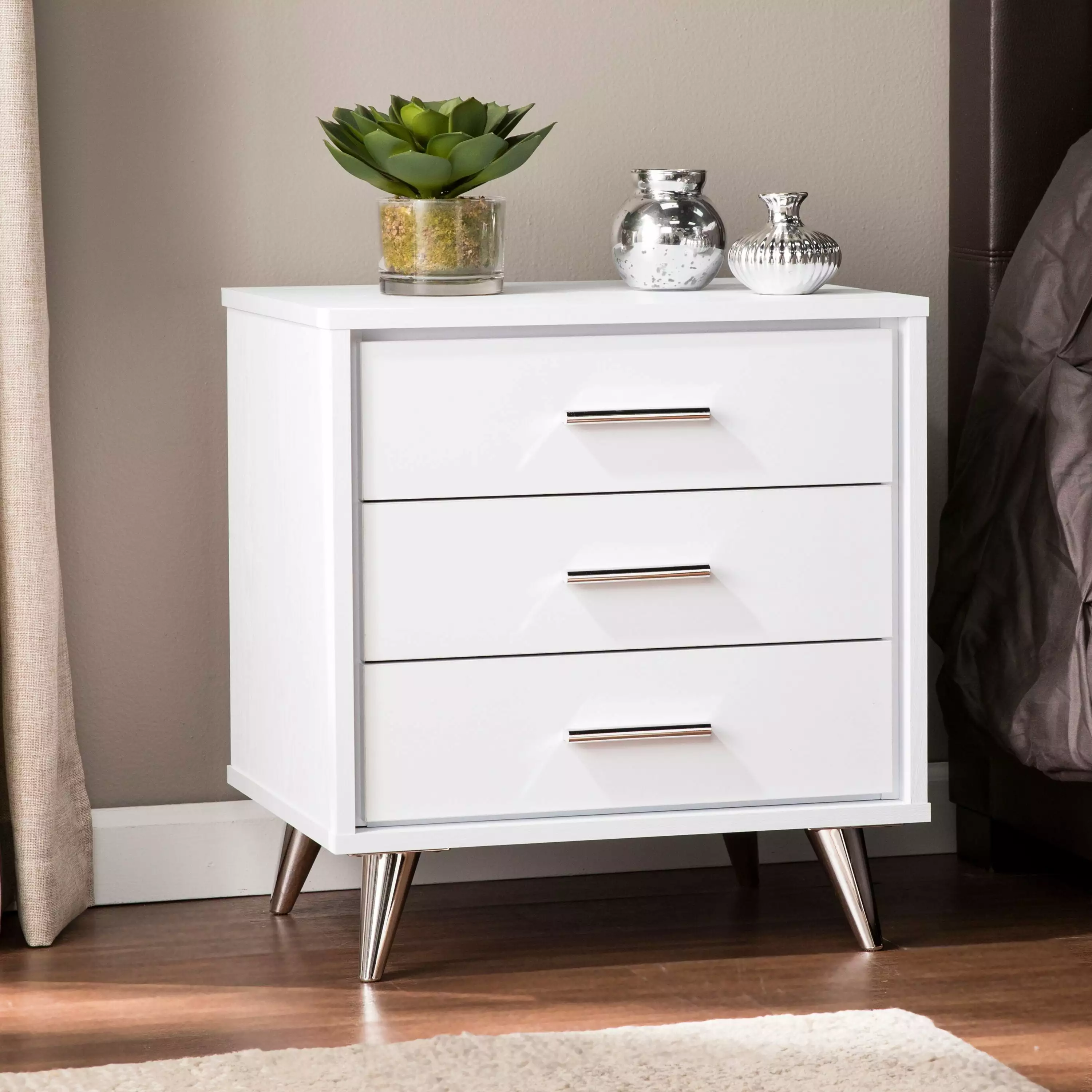 SEI Furniture Oren Modern Bedside Table Drawers Freestanding Nightstand