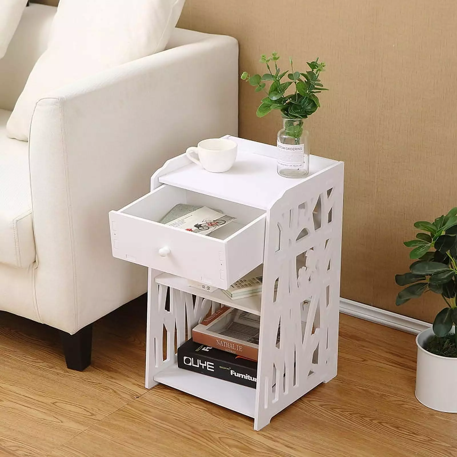 TASHHAR Nightstand Modern Creative Storage Shelf Rack Drawer Bedside Table Home Bedroom