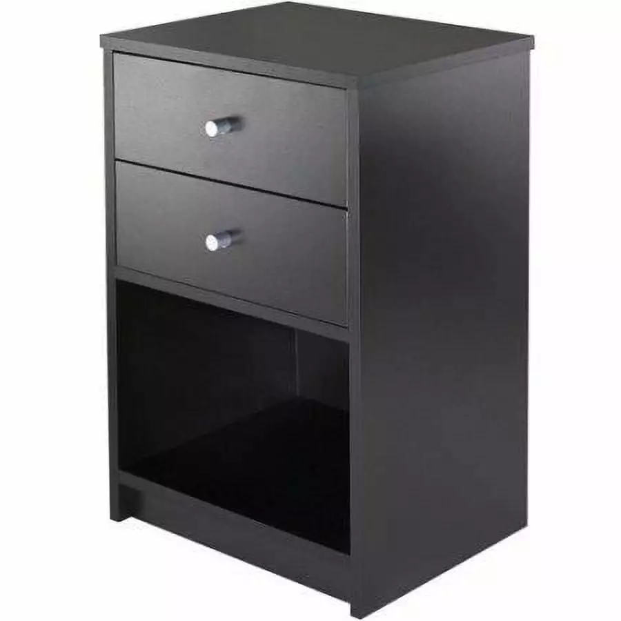 Zimtown Modern Wooden Nightstand End Table 2 Drawers And Open Storage Shelf Bedroom Black