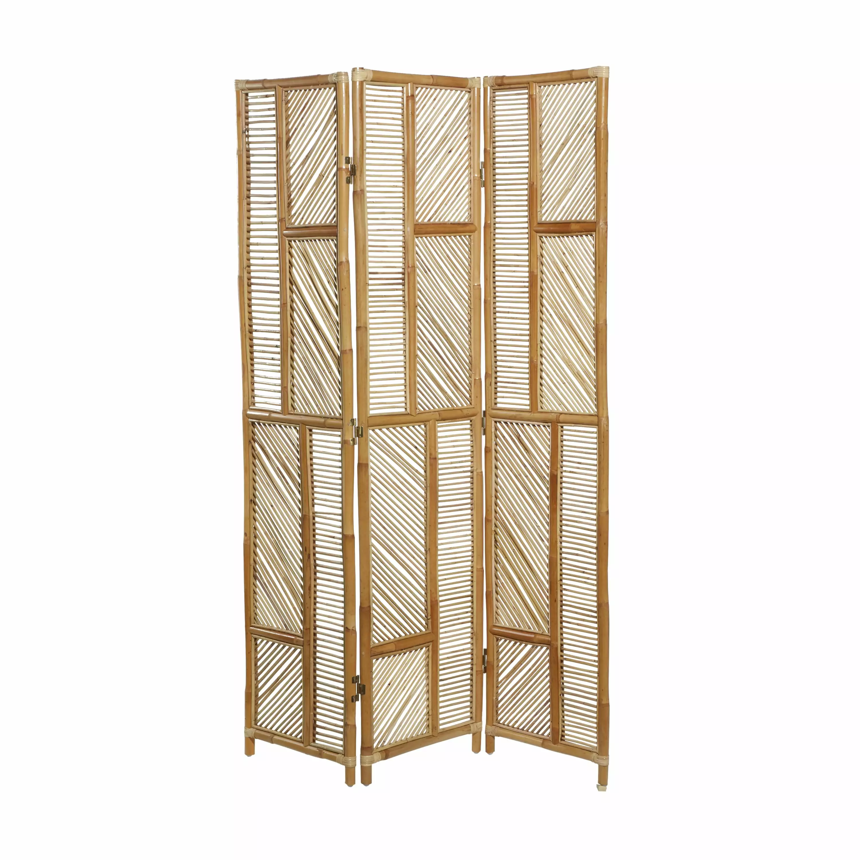 DecMode 52x71 Brown Wood Geometric 3 Panel Foldable Room Divider Partition Screen