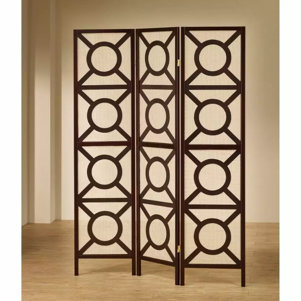 Coaster 3 Panel Room Divider Geometric Design Tan Jute Cappuccino 70.25H Folding Screen Coaster Company
