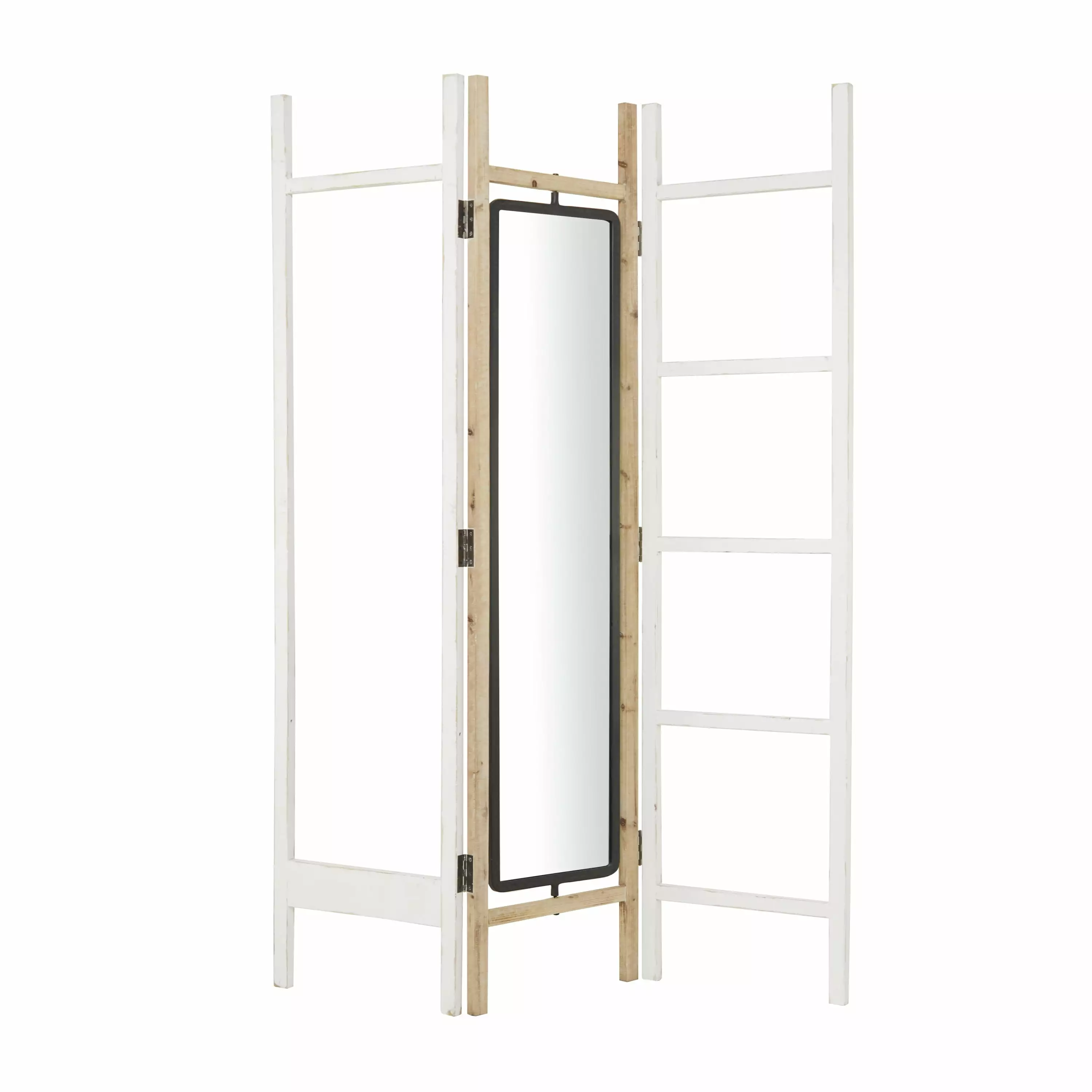 Novogratz 55x72 White Wood Hinged Foldable Partition 3 Panel Room Divider Mirror