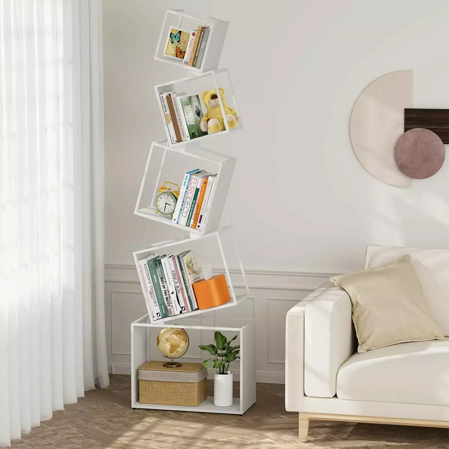 Unique 5-Tier 67 Tall Geometric Bookcase Cool Metal Corner Bookshelf Bedroom Living Room A&A Manufacturing