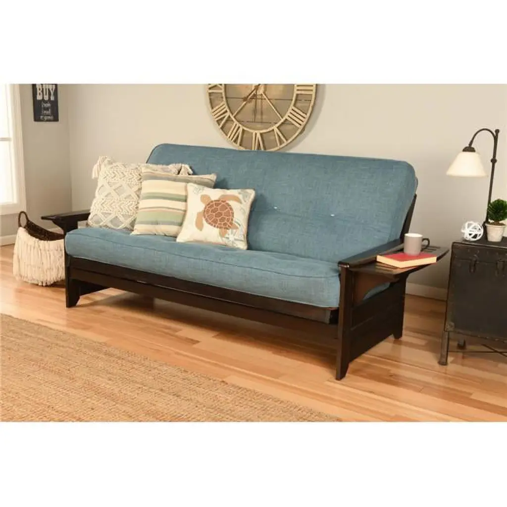 Kodiak Furniture Phoenix Frame Blue Linen Fabric Sofa Espresso Legs
