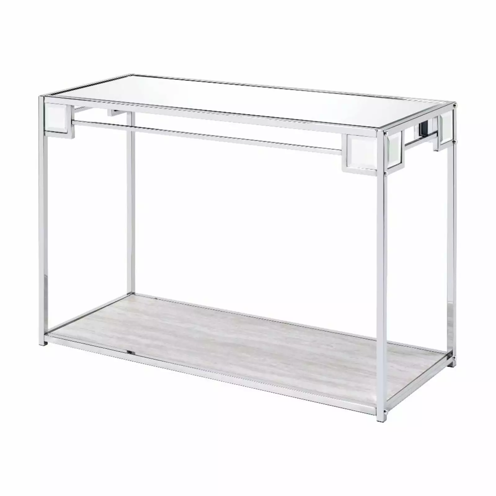 ACME Asbury Mirrored Top Console Table Chrome Frame Modern Living Room Console Acme Furniture