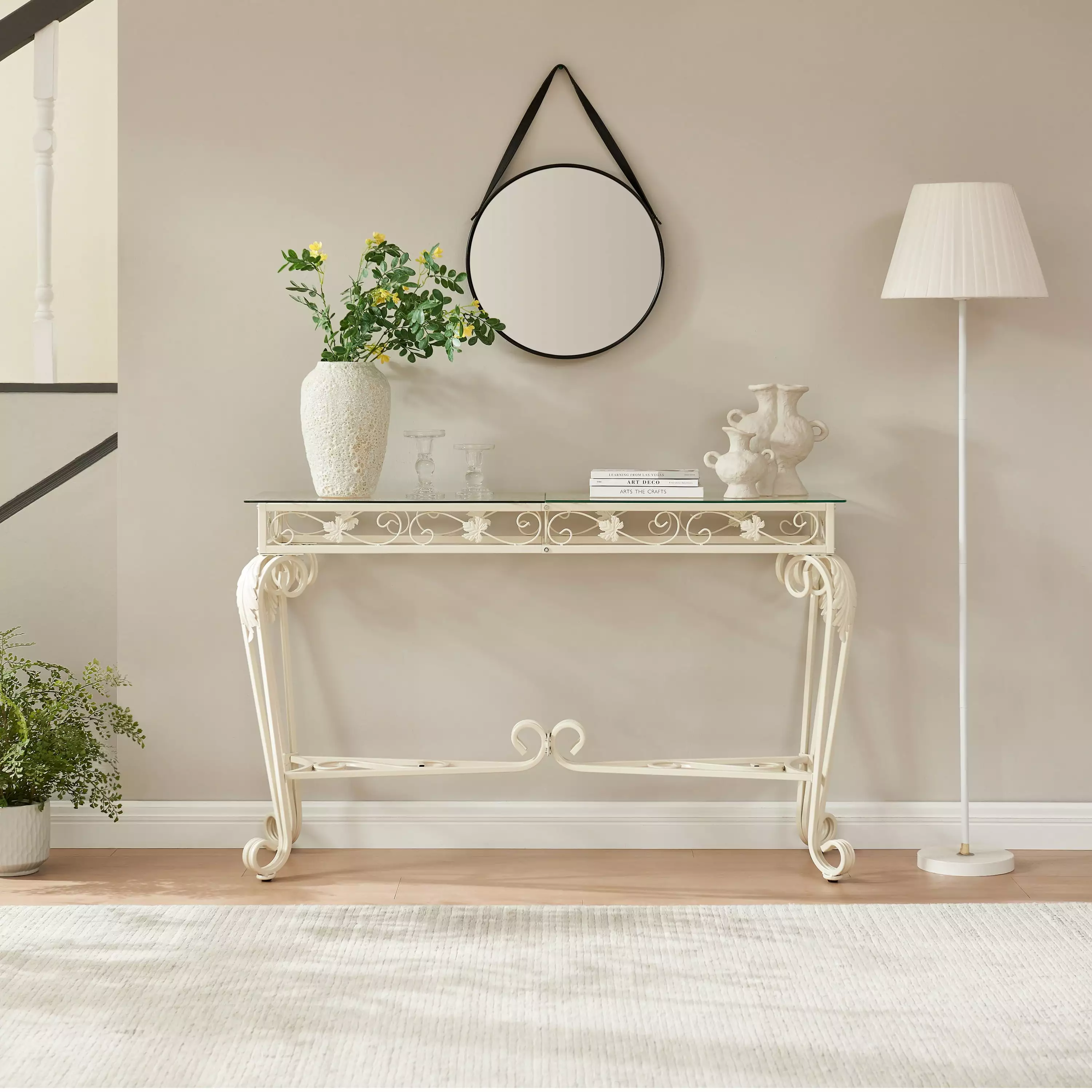 Modern Glass and Metal Console Table Entryway - Sturdy Hallway Table Storage Console ANCEL
