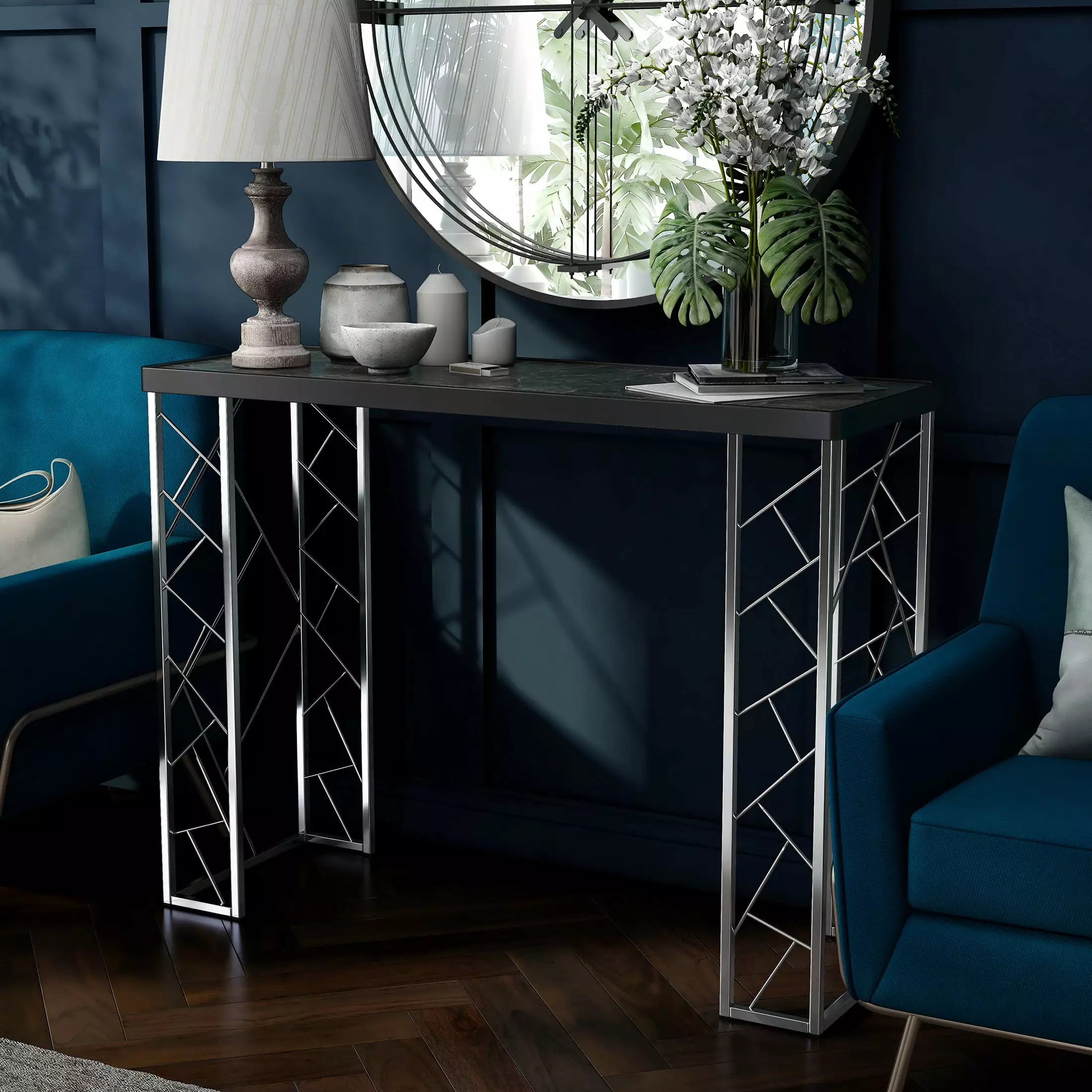 Furniture America Candela Metal Rectangle Console Table Black Finish Modern Entryway Table Console