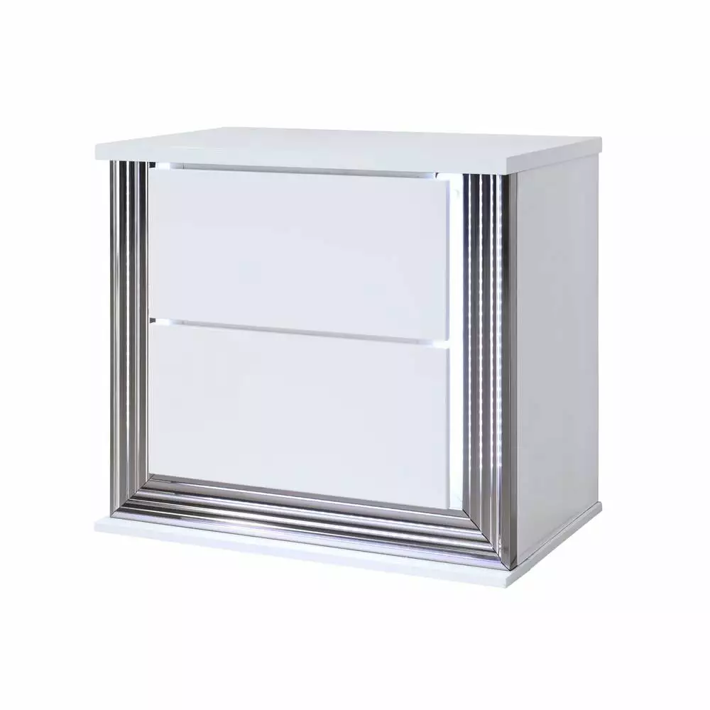 Global Furniture USA Ylime Smooth White Engineered Wood Nightstand LED Lighting