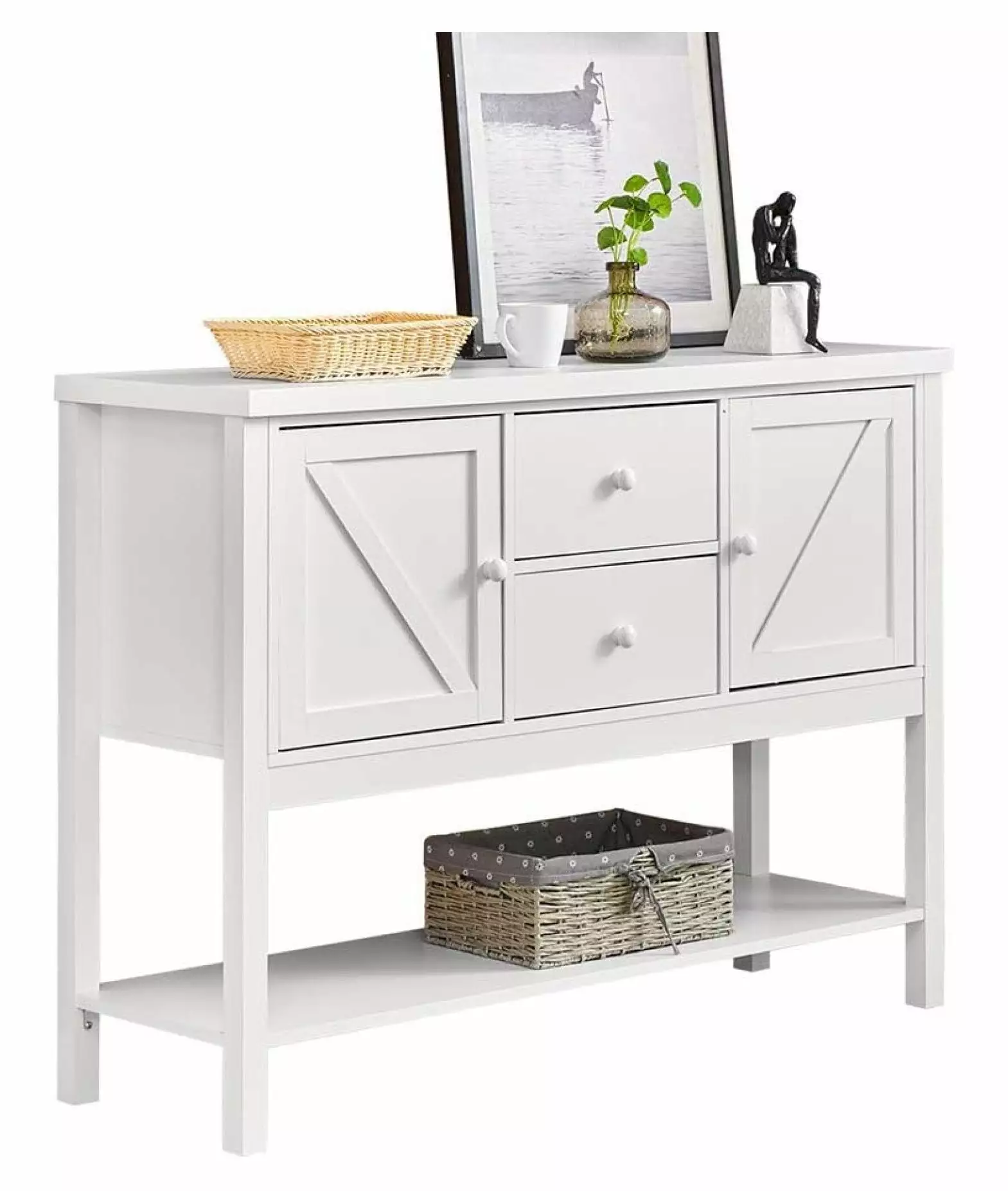 Modern Living Room Console Table White Door Designed Drawers and Storage Shelf 47 Inches Console LeCeleBee