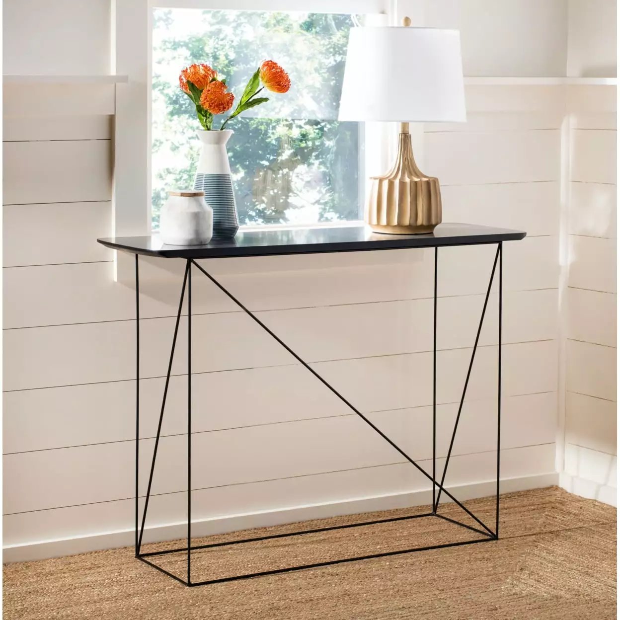 SAFAVIEH Rylee Rectangle Console Table Dark Grey Black Modern Entryway Table Console