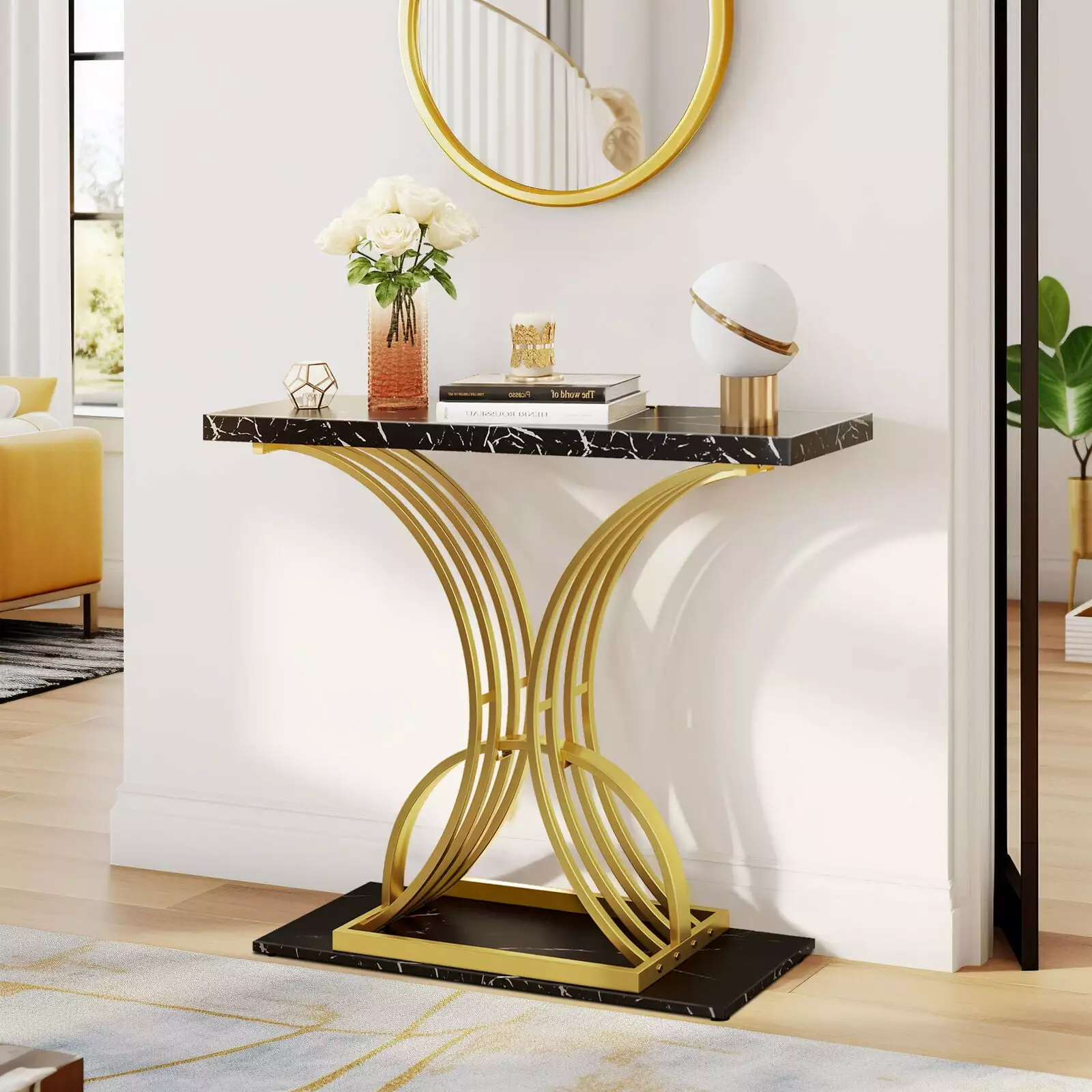 Modern Faux Marble Accent Console Table - Gold Metal Leg Sofa Table Entryway Console UNBRAND