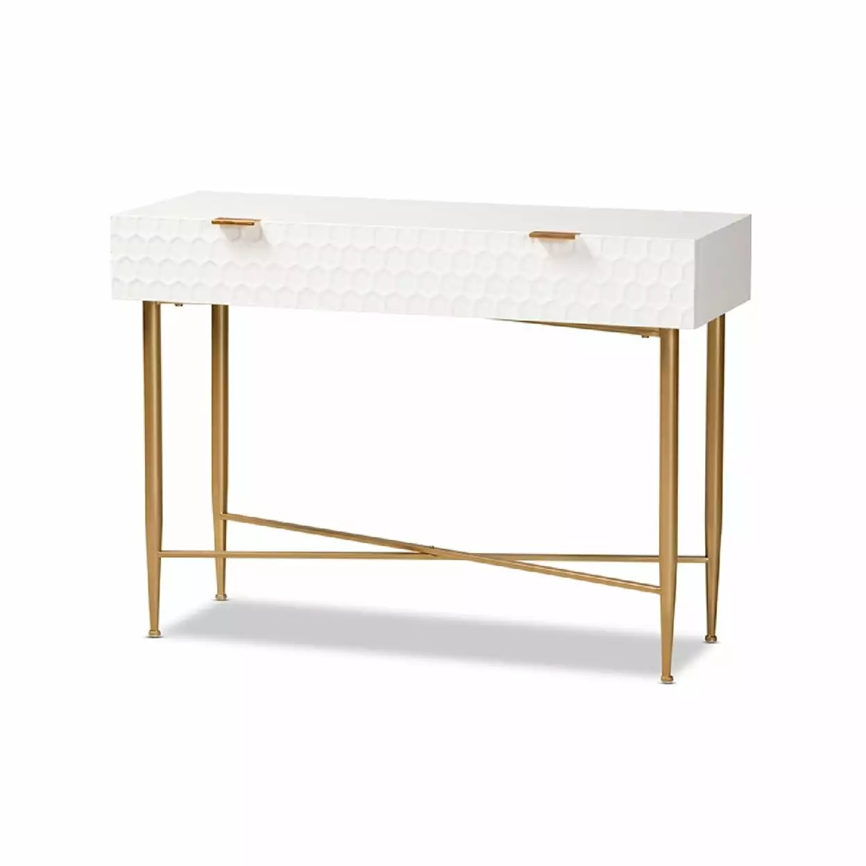 Baxton Studio Galia Modern Contemporary White Finished Wood Gold Metal 1-Drawer Console Table Console Wholesale Interiors
