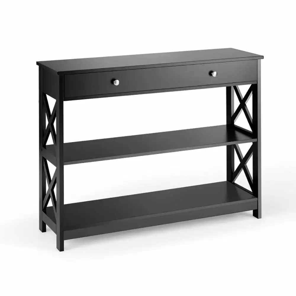 YYAo Black 3-Tier Console Table - Entryway Table Drawer and Storage Shelves Console