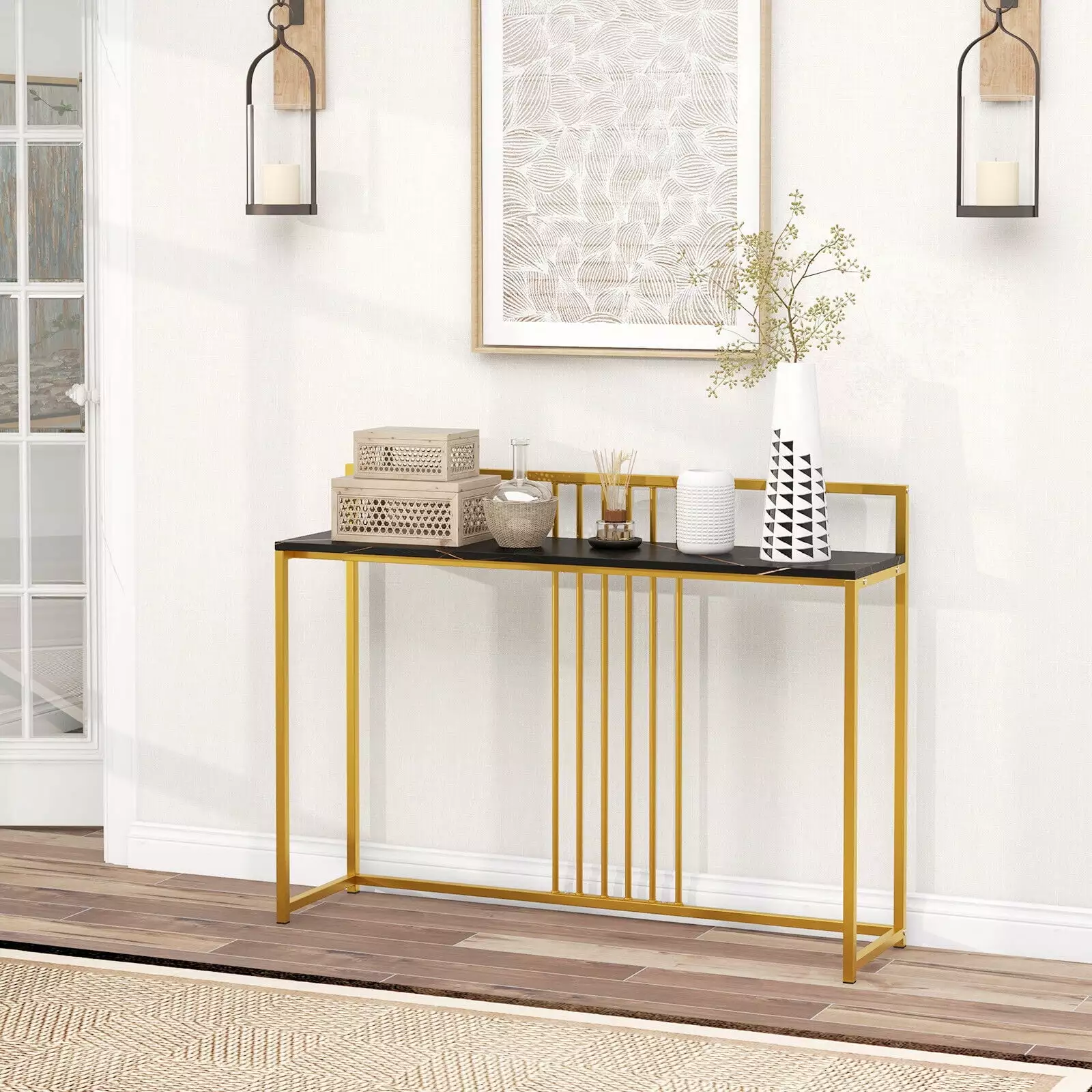 Exdeerjoy Gold Console Table Sturdy Metal Frame and Anti-tipping Kits Console