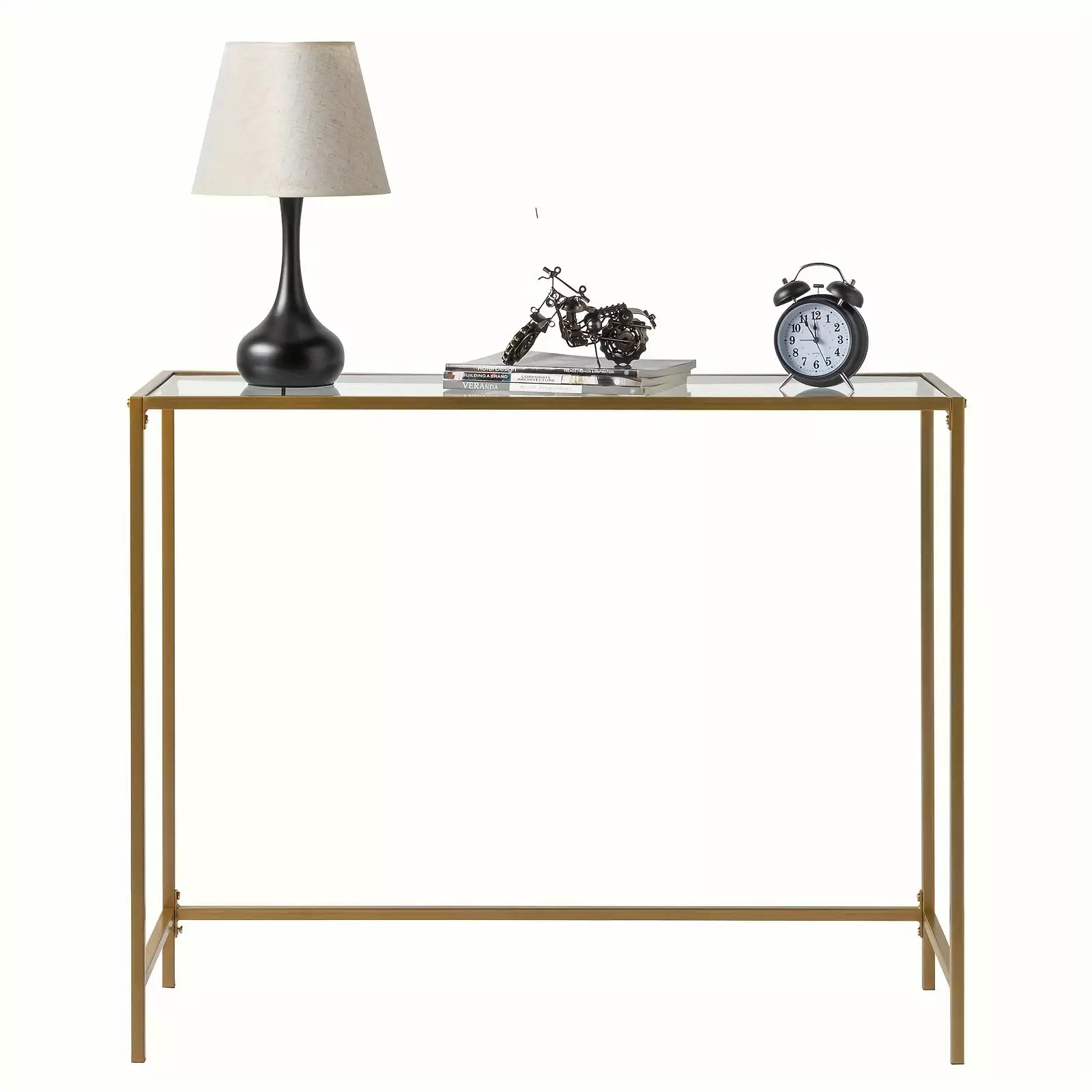 39.4 Inch Modern Gold Console Sofa Table Tempered Glass and Metal Frame Console JQ01