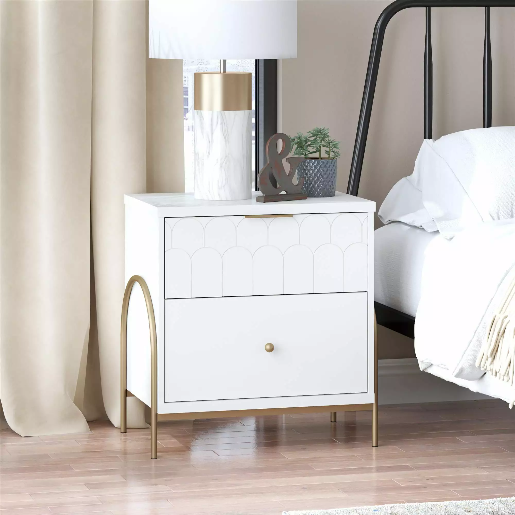 CosmoLiving Anastasia White Nightstand Cosmopolitan CosmoLiving by Cosmopolitan
