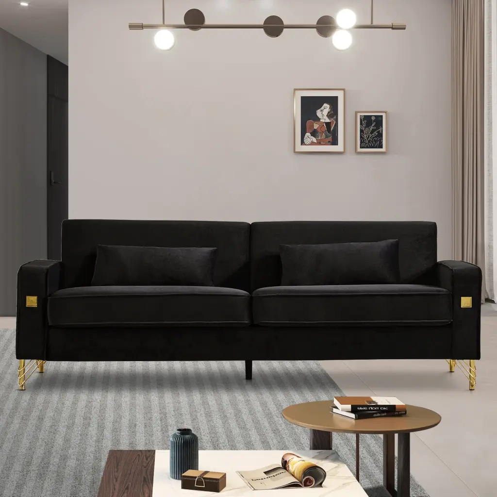 85.44 Inch Modern Velvet Couch Gold Legs Stylish Living Room JUSTSHIK