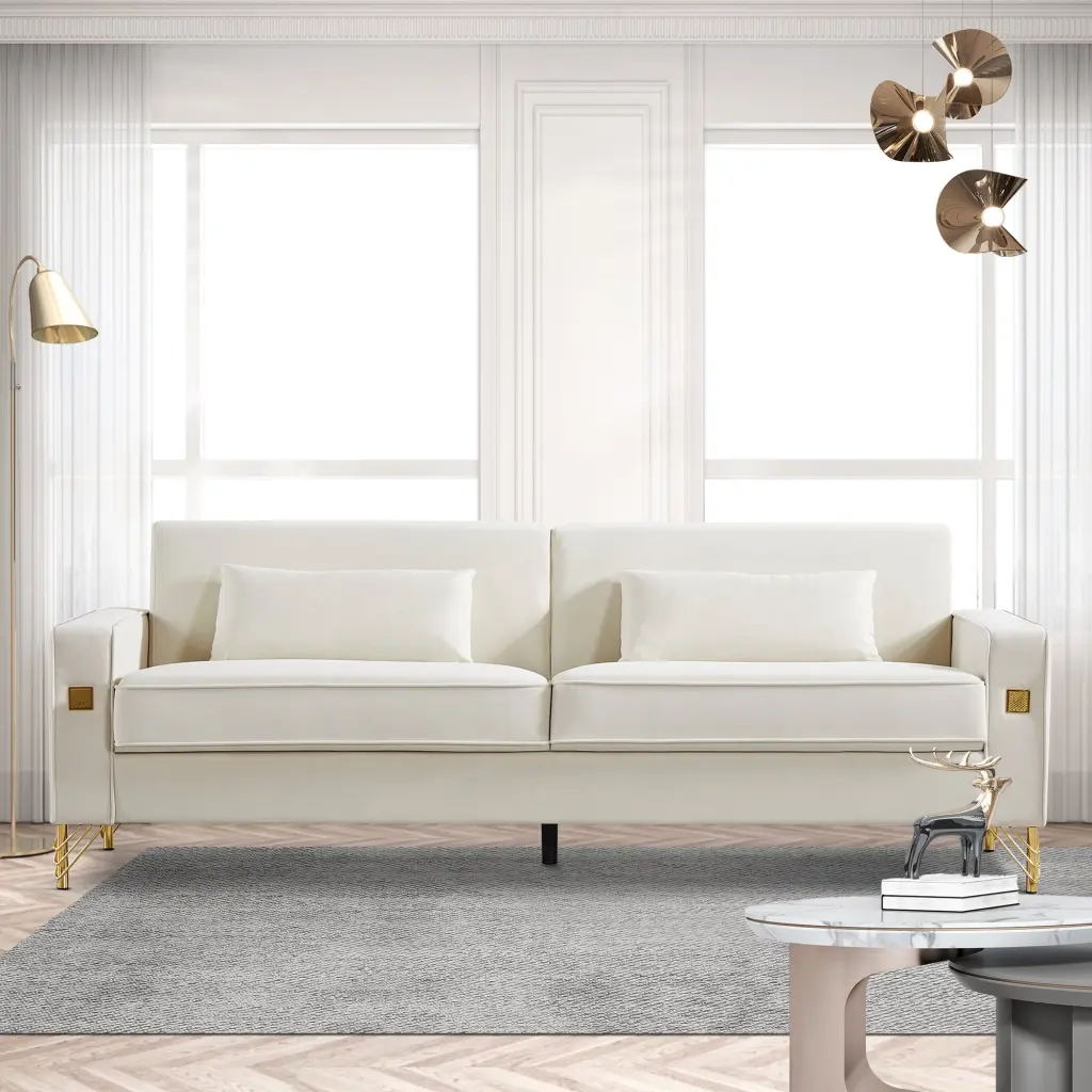 85.44 Inch Modern Velvet Couch Gold Legs Contemporary Living Room JUSTSHIK