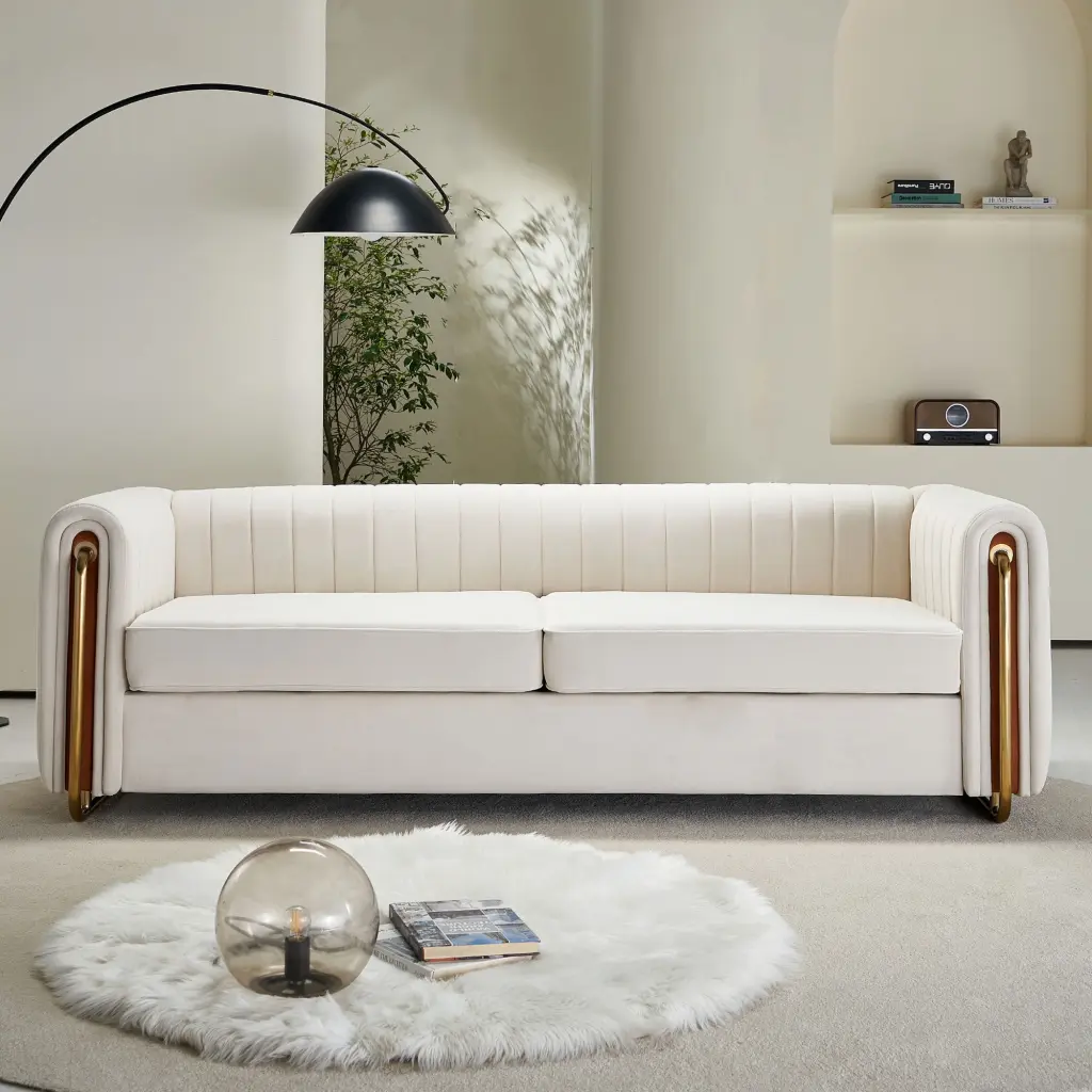 Modern Beige Velvet Sofa 46164 Neutral Living Room Style Miekor