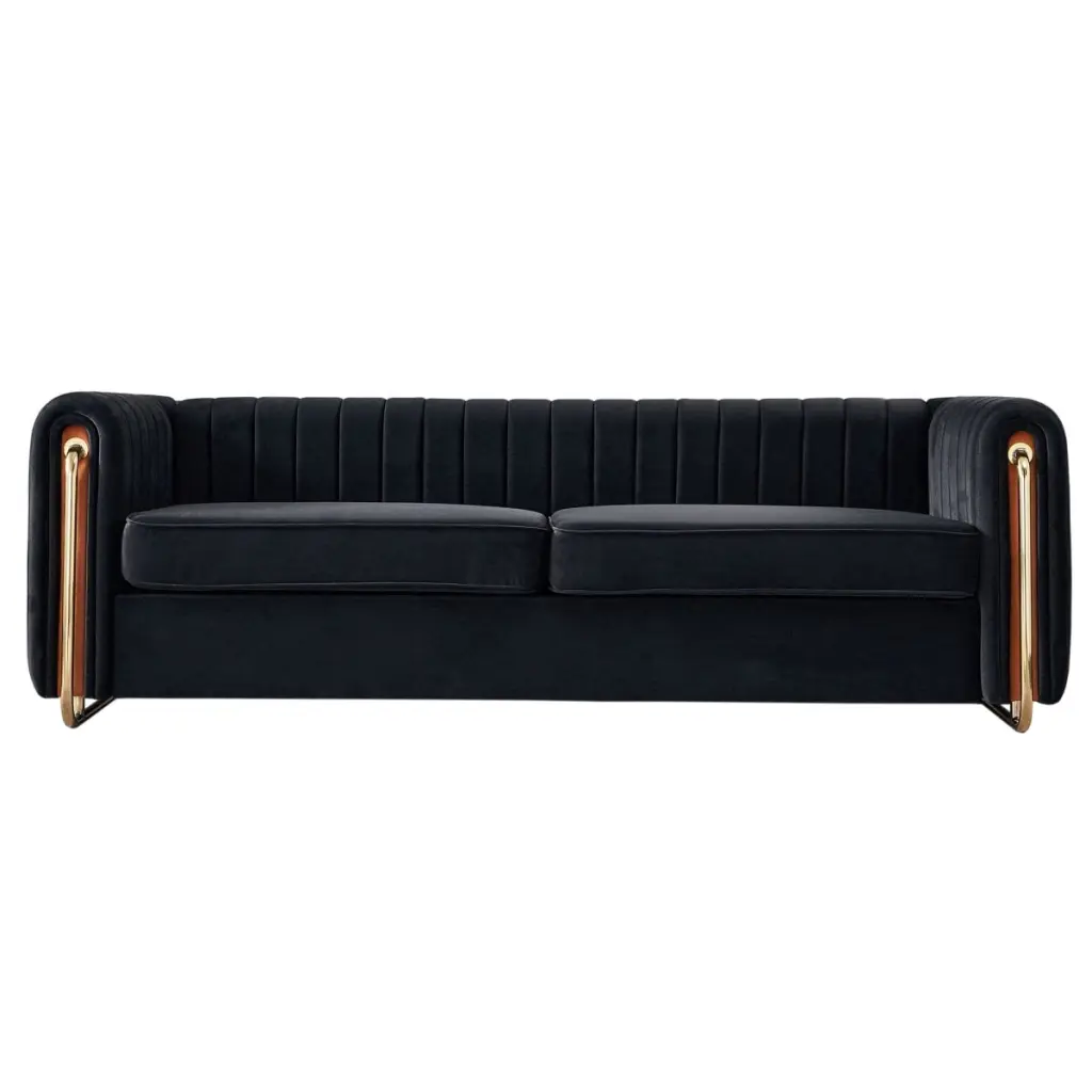 Modern Black Velvet Sofa 46163 Sleek Living Room Style Miekor