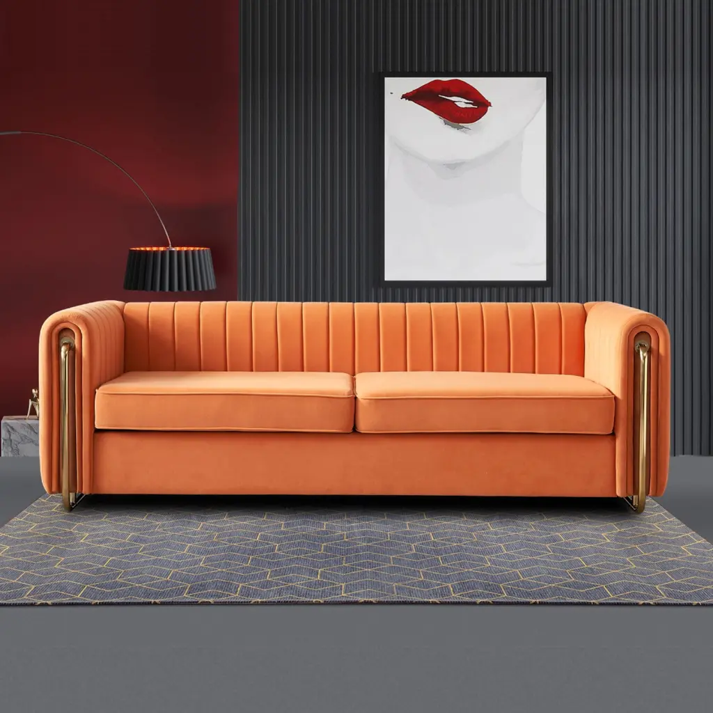 Modern Orange Velvet Sofa 46170 Vibrant Living Room Decor Miekor