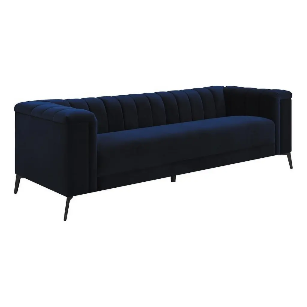 Pemberly Row Modern Blue Velvet Upholstered Tuxedo Arm Sofa Living Room