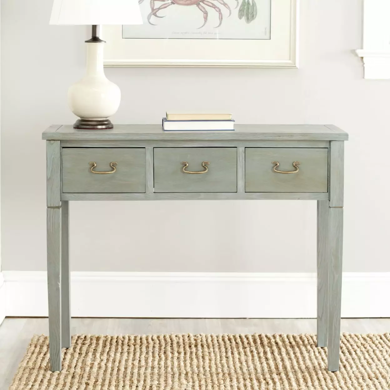 SAFAVIEH Cindy Console Table Storage Drawers Ash Grey Finish Console