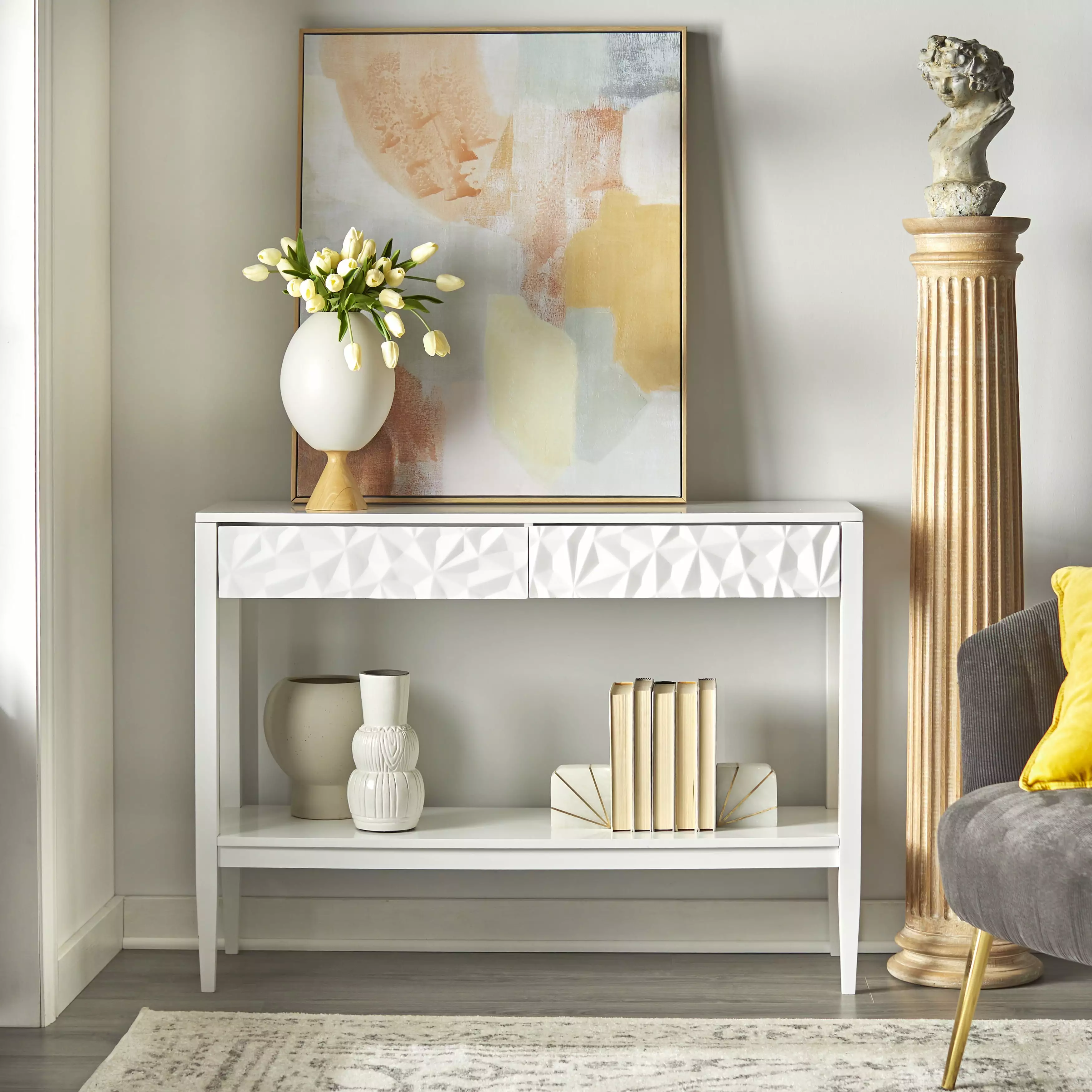 TMS Reggio 2-Drawer White Sofa Table Modern Living Spaces Console