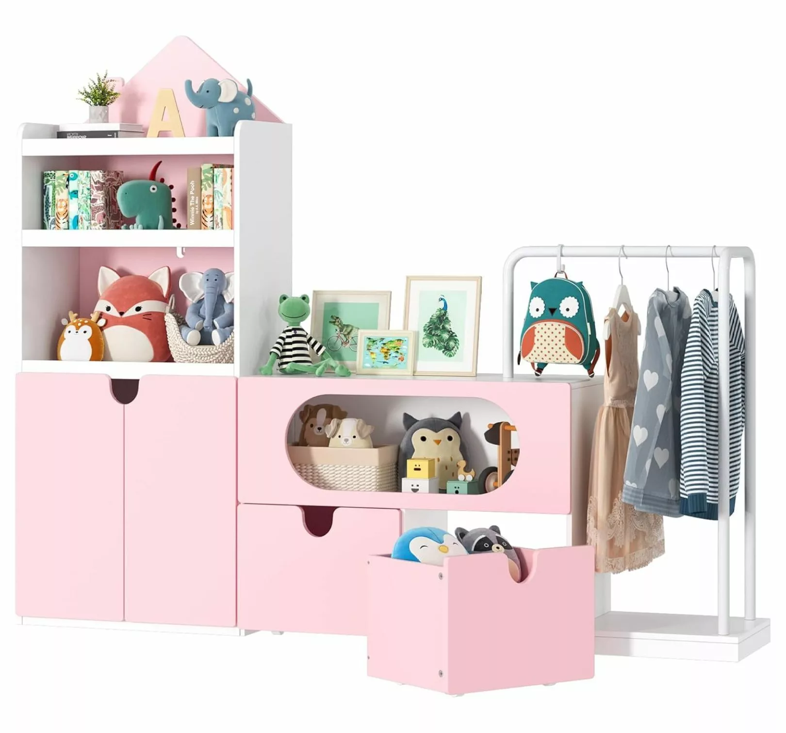 69 Large Modular Toy Storage Organizer Clothes Rack and Two Movable Toy Boxes - Kids Bookshelf Playroom Bedroom Living Roo...