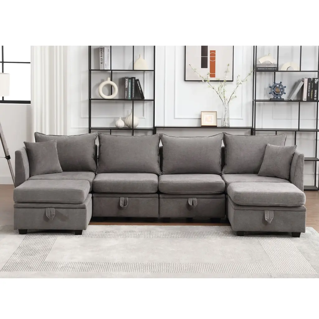 DeeHome Modular Sectional Sofa Convertible Sofa Couch Storage Sleeper Sectional Sofa Set Grey