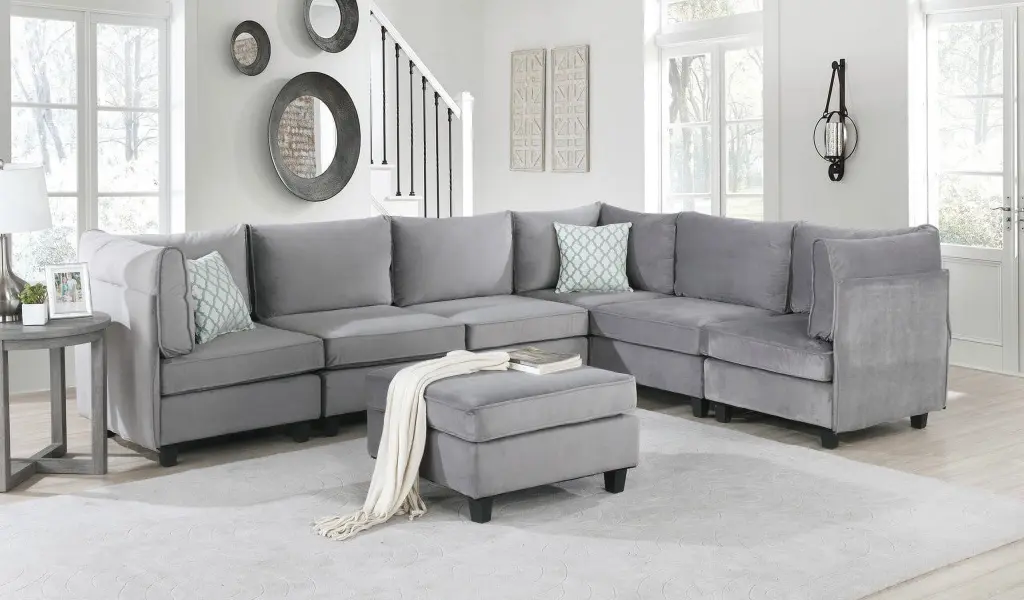 Simona Velvet 7Pc Modular Sectional Sofa Gray Contemporary Living Room Furniture Go Green Woods