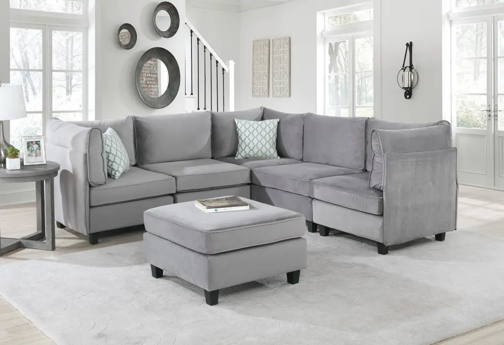 Zelmira Velvet 6Pc Modular Sectional Sofa Gray Elegant Living Room Furniture Go Green Woods