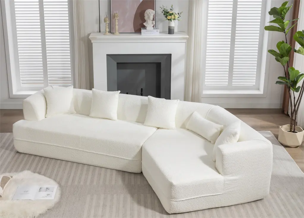 DeeHome Modular Living Room Sofa Set Modern Minimalist Sleeper Sofa 2 PC Free Combination Creamy-White