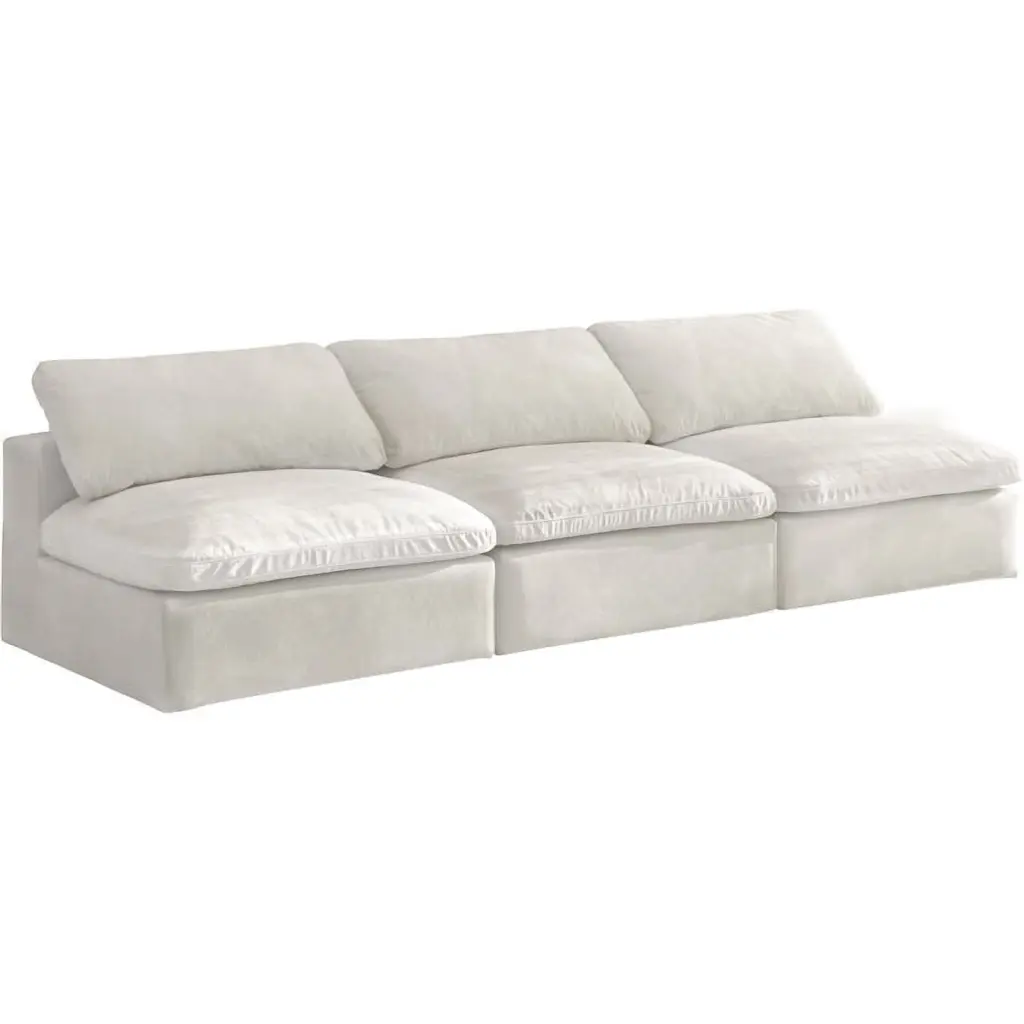 Maklaine Contemporary Cream Velvet Modular 3 Piece Armless Sofa Set