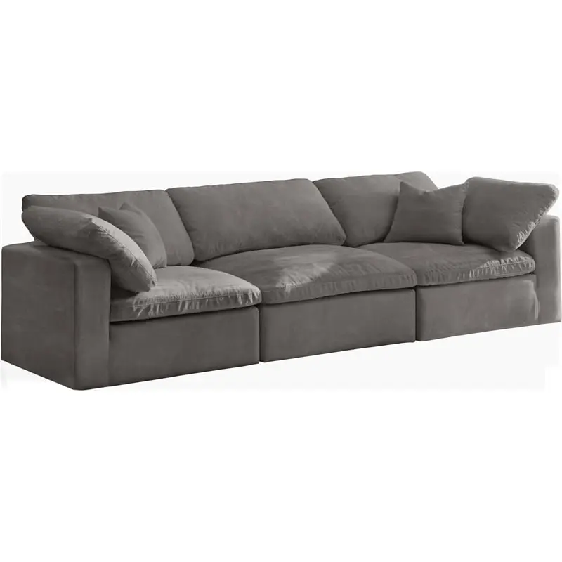 Maklaine Contemporary Gray Velvet Modular 3 Piece Sofa Set Living Room