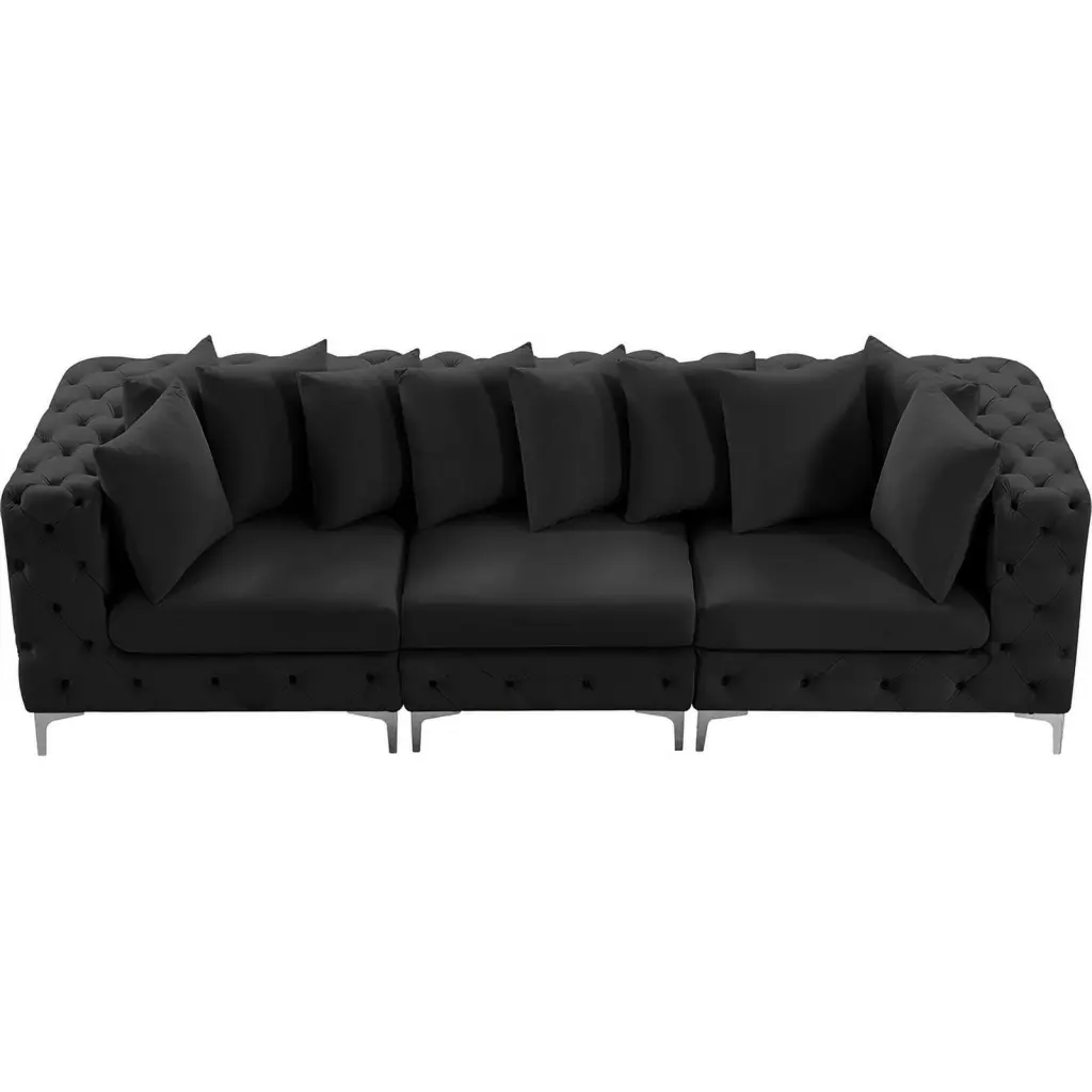 Maklaine Modern Black Velvet Modular Sofa Contemporary Living Room Furniture
