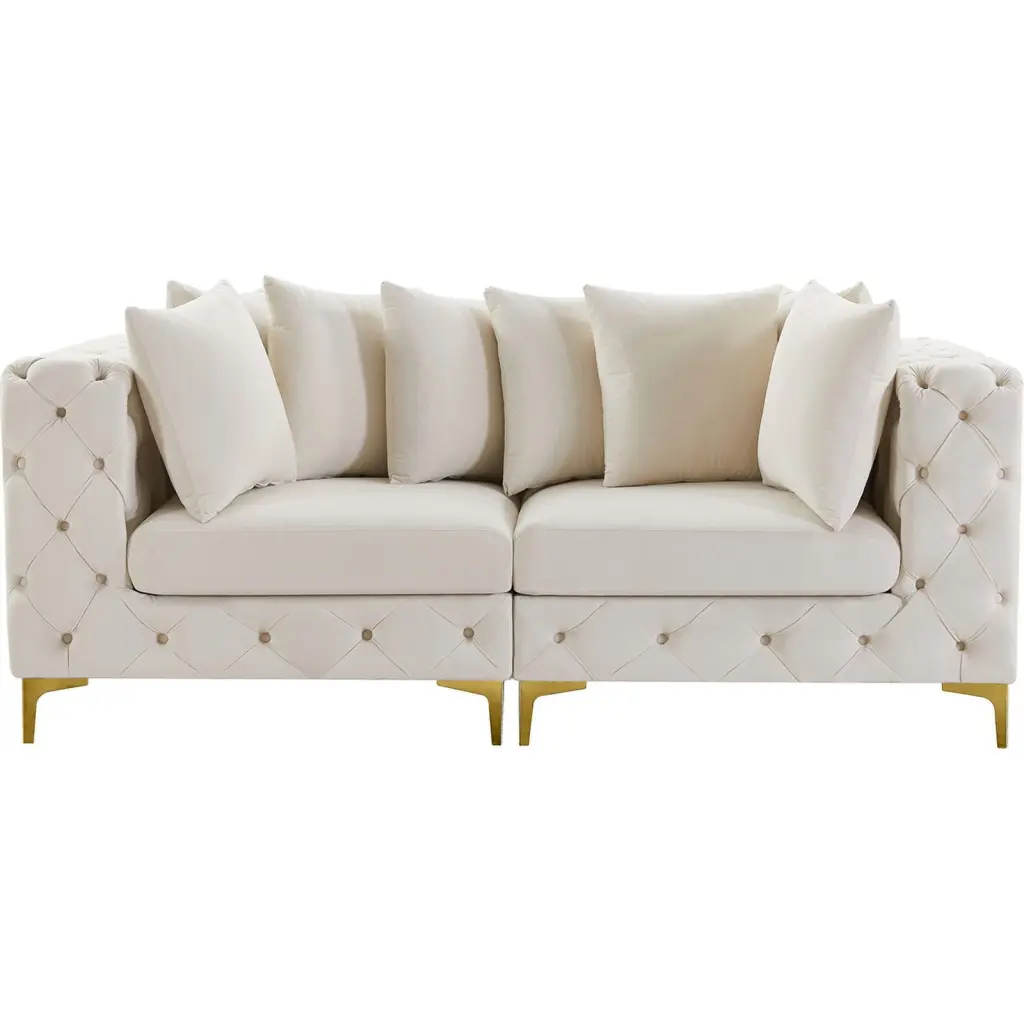 Maklaine Modern Cream Finish Velvet Modular Sofa Contemporary Living Room