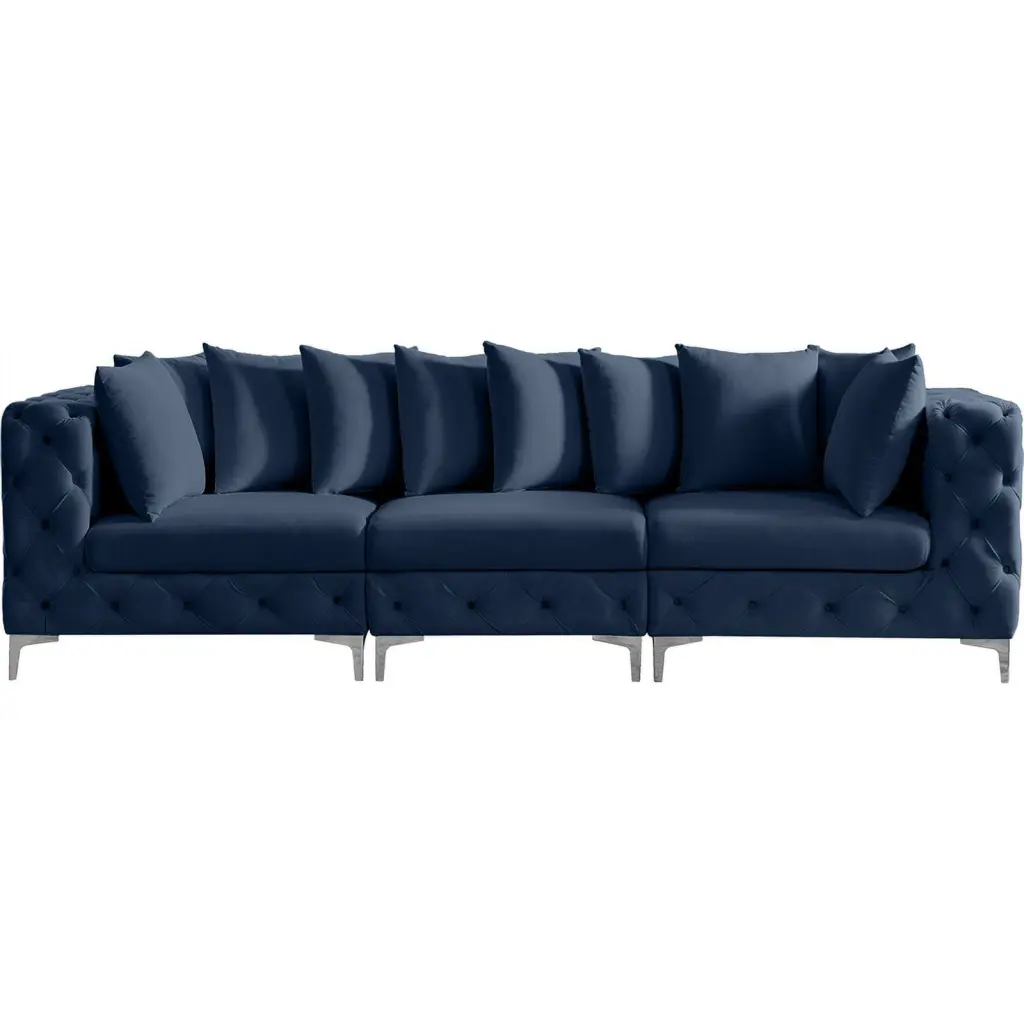 Maklaine Modern Navy Velvet Modular Sofa Contemporary Living Room Furniture