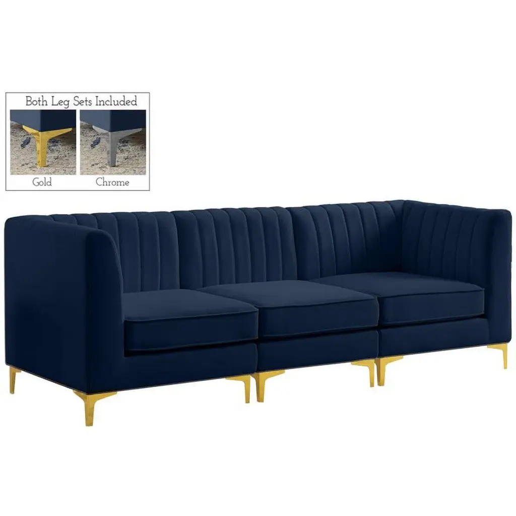Meridian Furniture Alina Navy Velvet Modular Sofa Contemporary Living Room