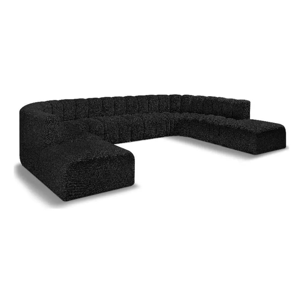 Meridian Furniture Arc Black Boucle Fabric Modular Sofa - Contemporary Elegant Sectional