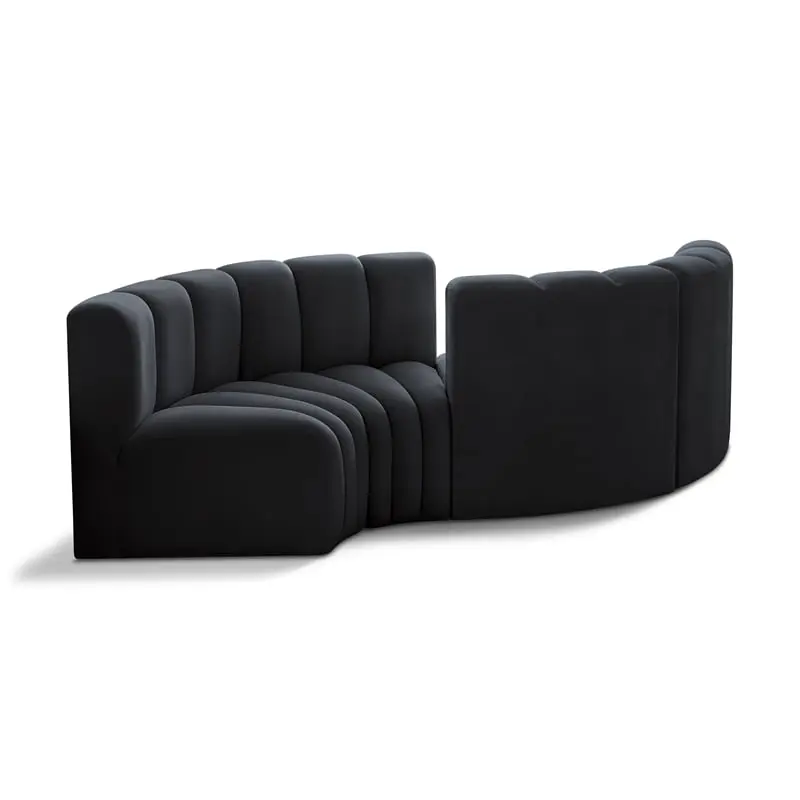 Meridian Furniture Arc Black Velvet Modular Sofa Modern Living Room Couch