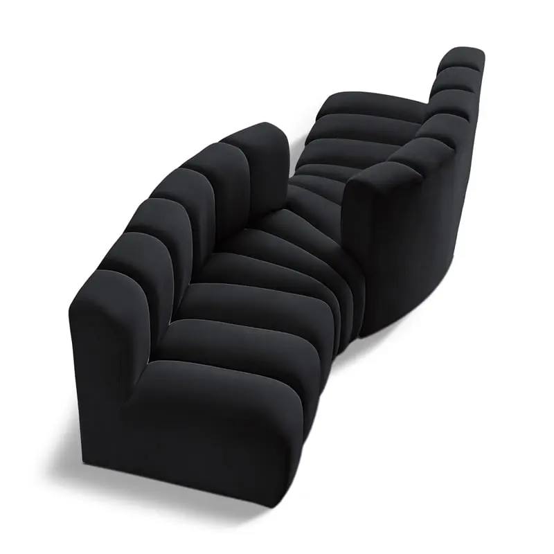Meridian Furniture Arc Black Velvet Modular Sofa Modern Living Room Couch