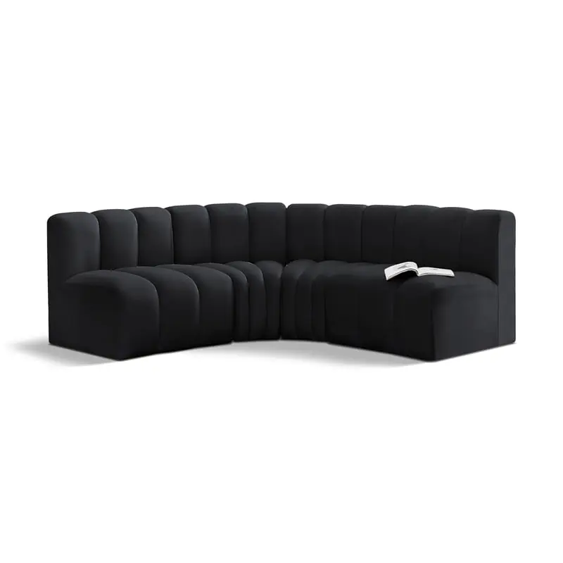 Meridian Furniture Arc Black Velvet Modular Sofa Modern Living Room Couch