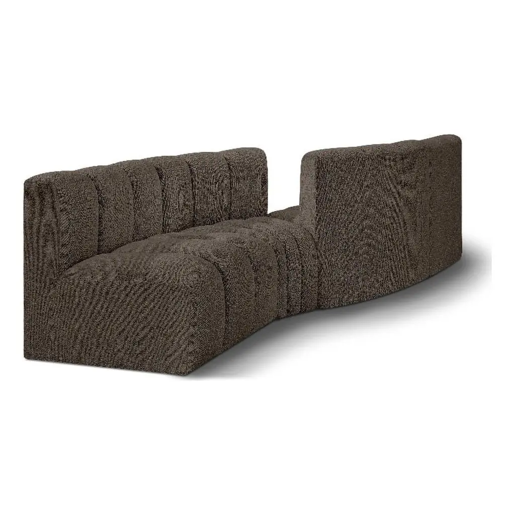 Meridian Furniture Arc Brown Boucle Fabric Modular Sofa Contemporary Living Space