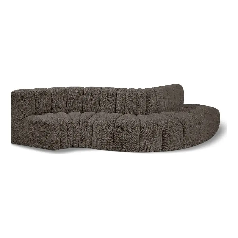 Meridian Furniture Arc Brown Boucle Fabric Modular Sofa Living Room