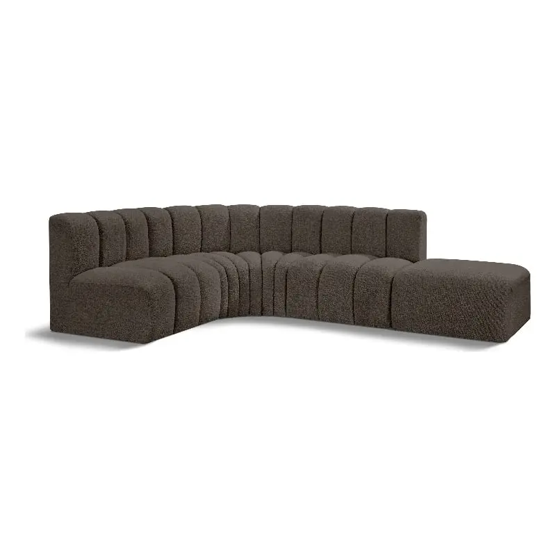 Meridian Furniture Arc Brown Boucle Fabric Modular Sofa - Modern Sectional Sofa