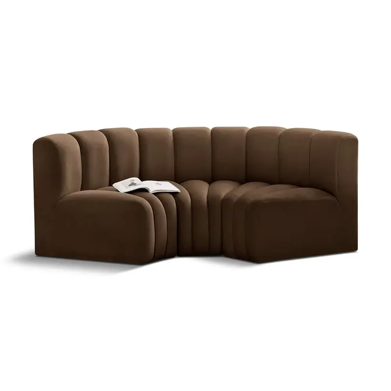 Meridian Furniture Arc Brown Velvet Modular Sofa Living Room