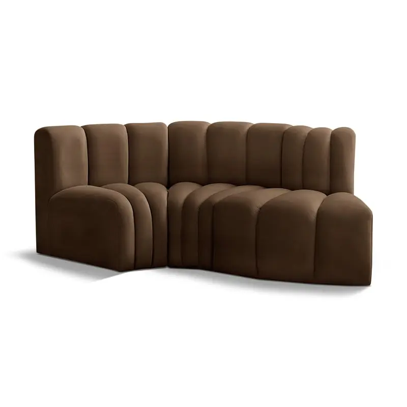 Meridian Furniture Arc Brown Velvet Modular Sofa Living Room