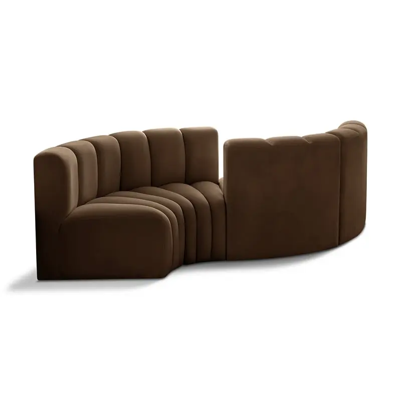 Meridian Furniture Arc Brown Velvet Modular Sofa Contemporary Living Room Couch
