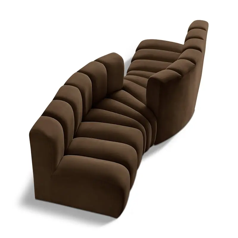 Meridian Furniture Arc Brown Velvet Modular Sofa Contemporary Living Room Couch